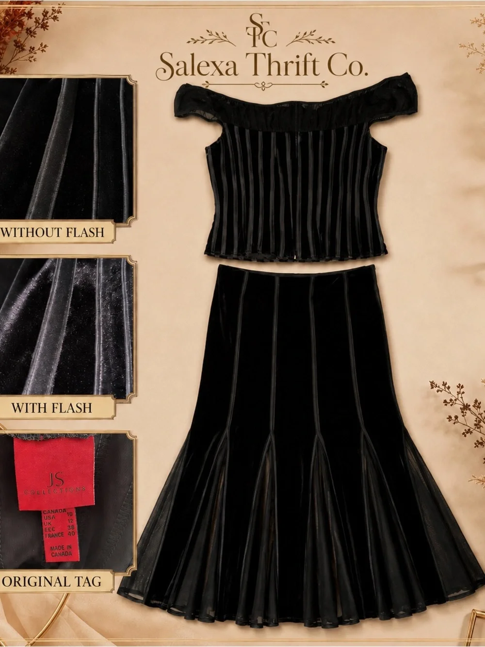 JS Collections Black Velvet Circle Skirt Set